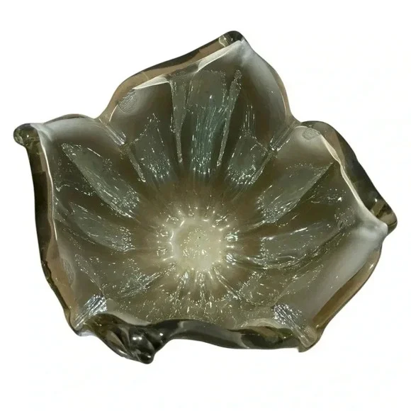 Murano Venetian Hand Blown Art Glass Bowl White Crystal - Picture 3 of 9